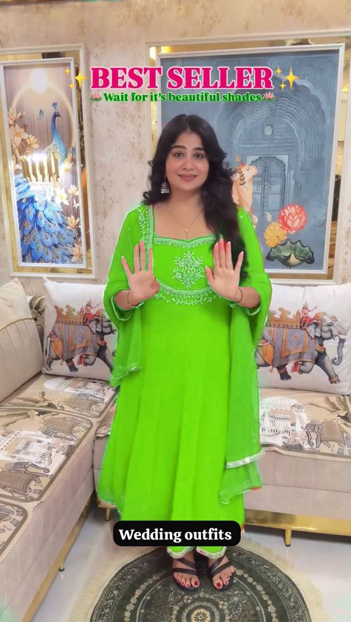 Exclusive Georgette Gown–Pant Set with Elegant Sequence Embroidery-LG-2022  ✨💃 💃✨