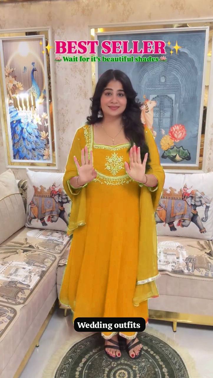 Exclusive Georgette Gown–Pant Set with Elegant Sequence Embroidery-LG-2022  ✨💃 💃✨