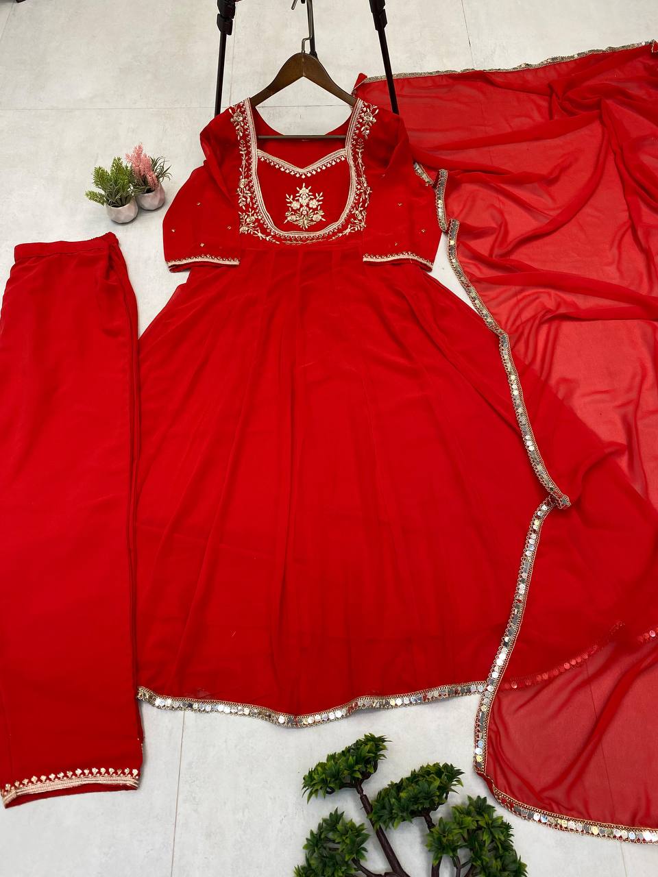 Exclusive Georgette Gown–Pant Set with Elegant Sequence Embroidery-LG-2022  ✨💃 💃✨