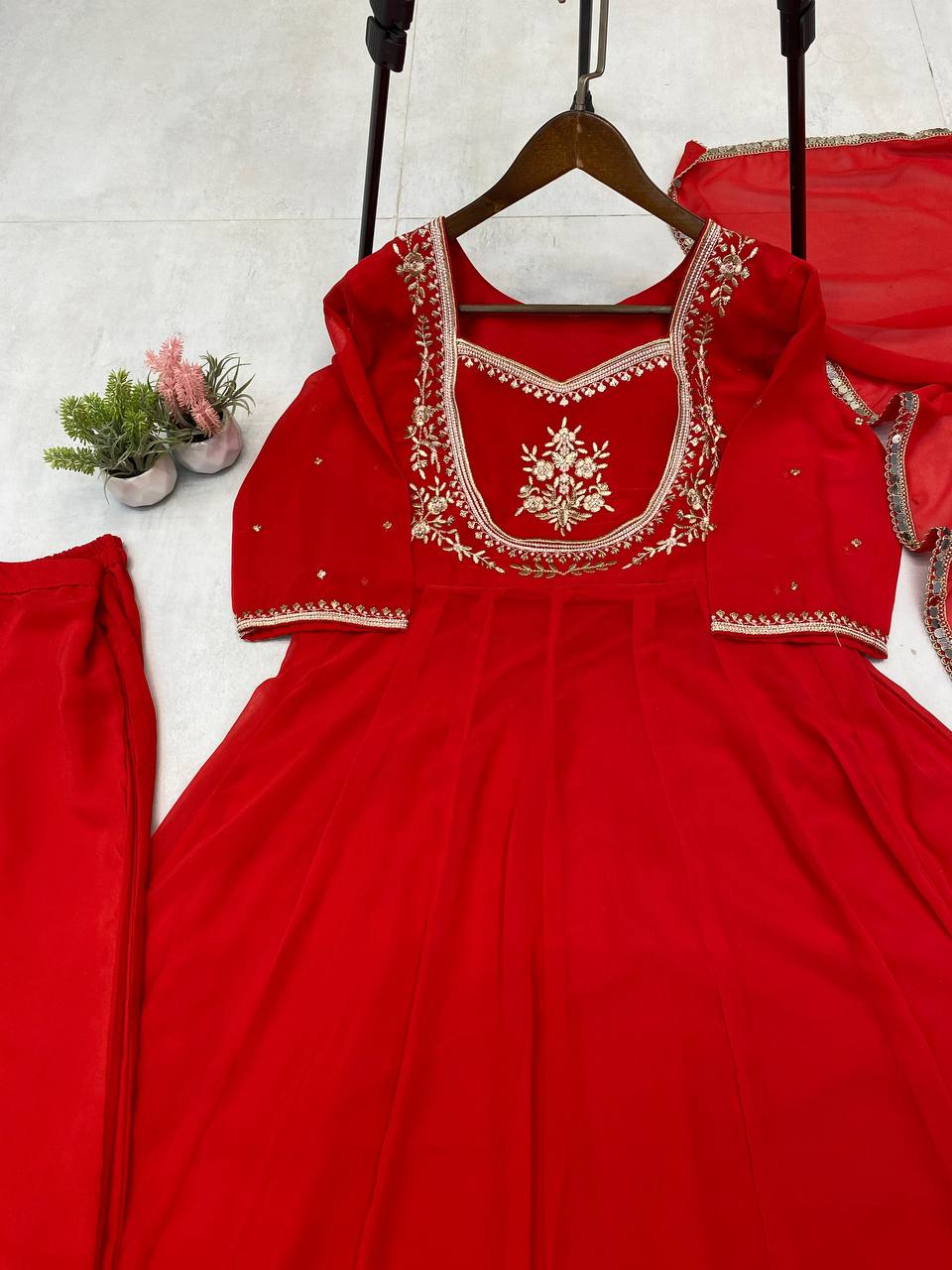 Exclusive Georgette Gown–Pant Set with Elegant Sequence Embroidery-LG-2022  ✨💃 💃✨