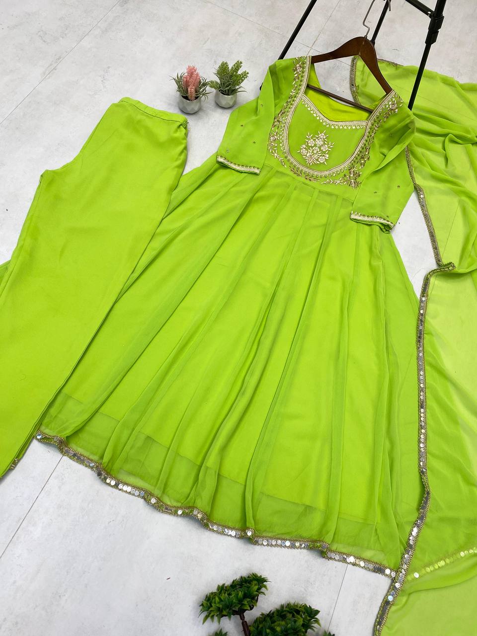 Exclusive Georgette Gown–Pant Set with Elegant Sequence Embroidery-LG-2022  ✨💃 💃✨