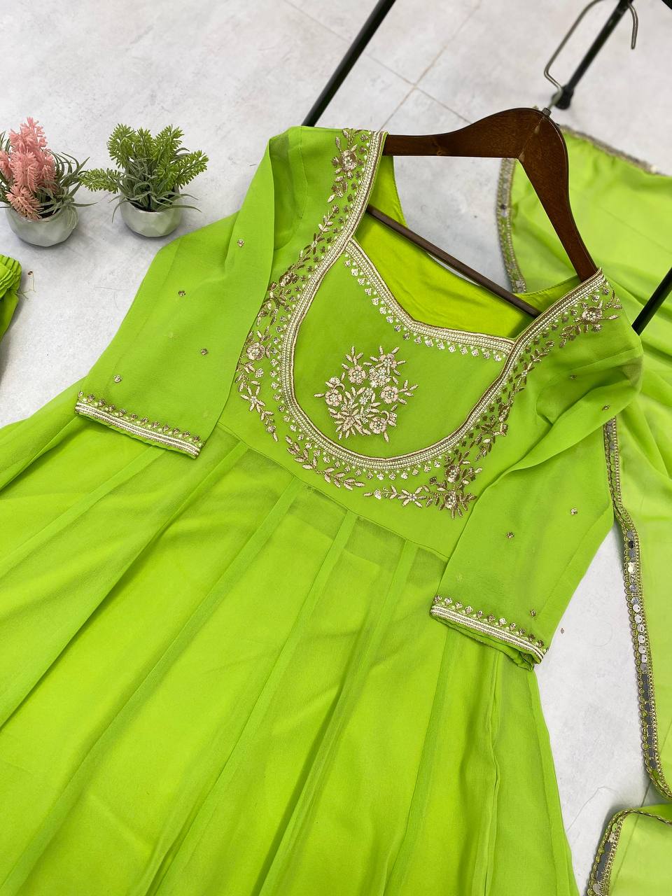 Exclusive Georgette Gown–Pant Set with Elegant Sequence Embroidery-LG-2022  ✨💃 💃✨