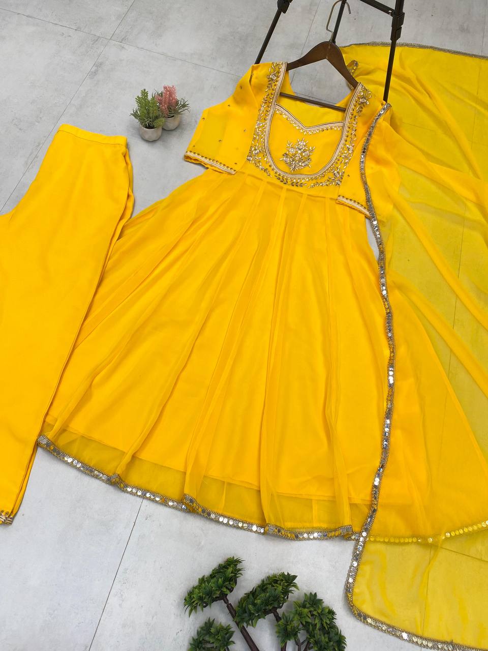 Exclusive Georgette Gown–Pant Set with Elegant Sequence Embroidery-LG-2022  ✨💃 💃✨