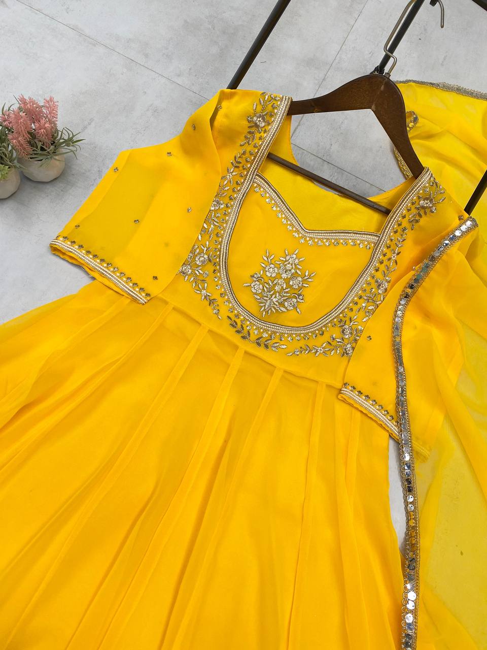 Exclusive Georgette Gown–Pant Set with Elegant Sequence Embroidery-LG-2022  ✨💃 💃✨