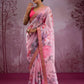 Pink Floral Chinnon Silk Saree – Mesmerizing & Modern -NC - 5493🌸🌸