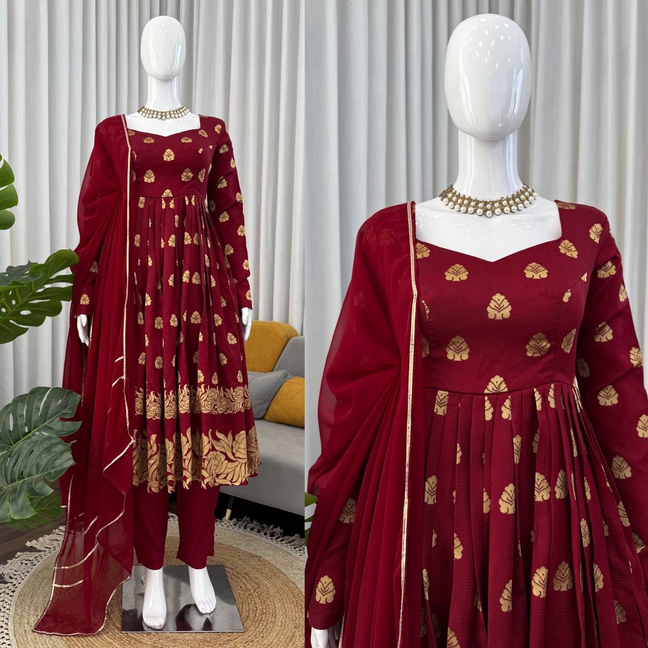 👑 Jacquard Weaving Anarkali Set – A Touch of Royal Elegance