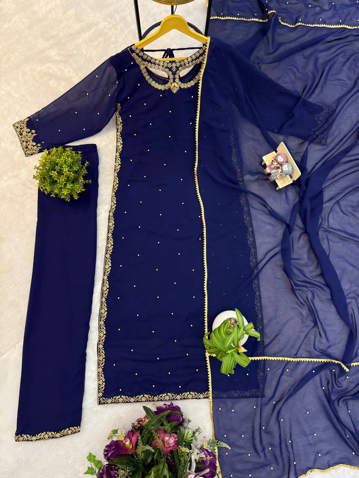 Superhit Pearl-Work Suit Set on Faux Georgette-ST-1125💃🥻