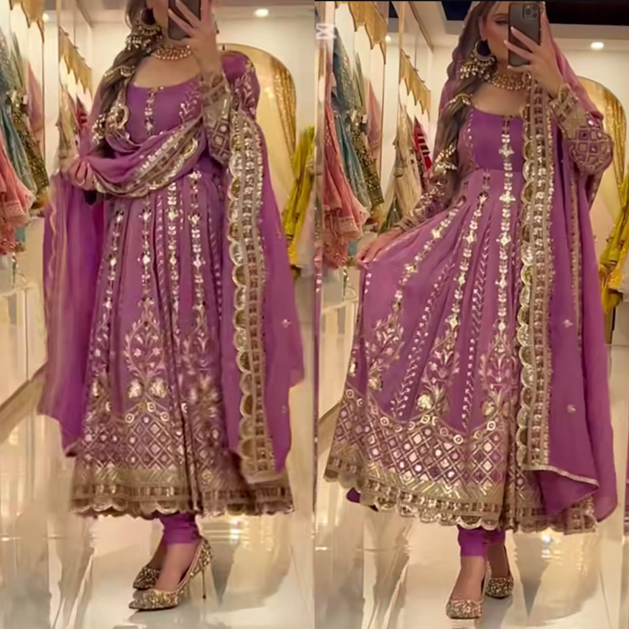 Royal Chinnon Silk Anarkali Set -NF-1256 ✨ 👑💃 ✨