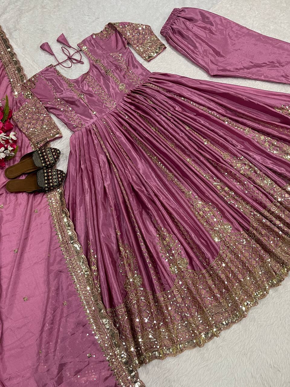 Royal Chinnon Silk Anarkali Set -NF-1256 ✨ 👑💃 ✨