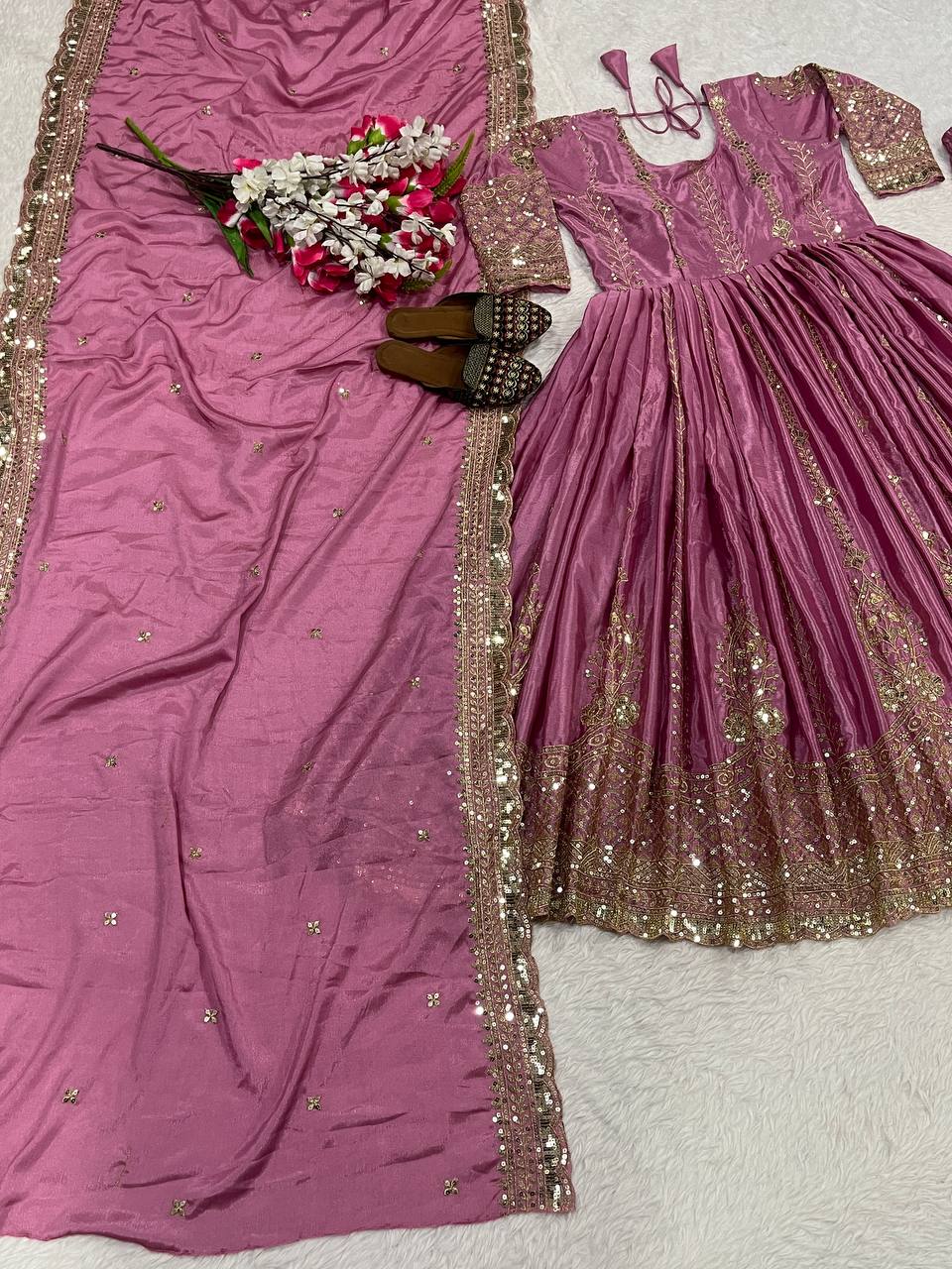 Royal Chinnon Silk Anarkali Set -NF-1256 ✨ 👑💃 ✨