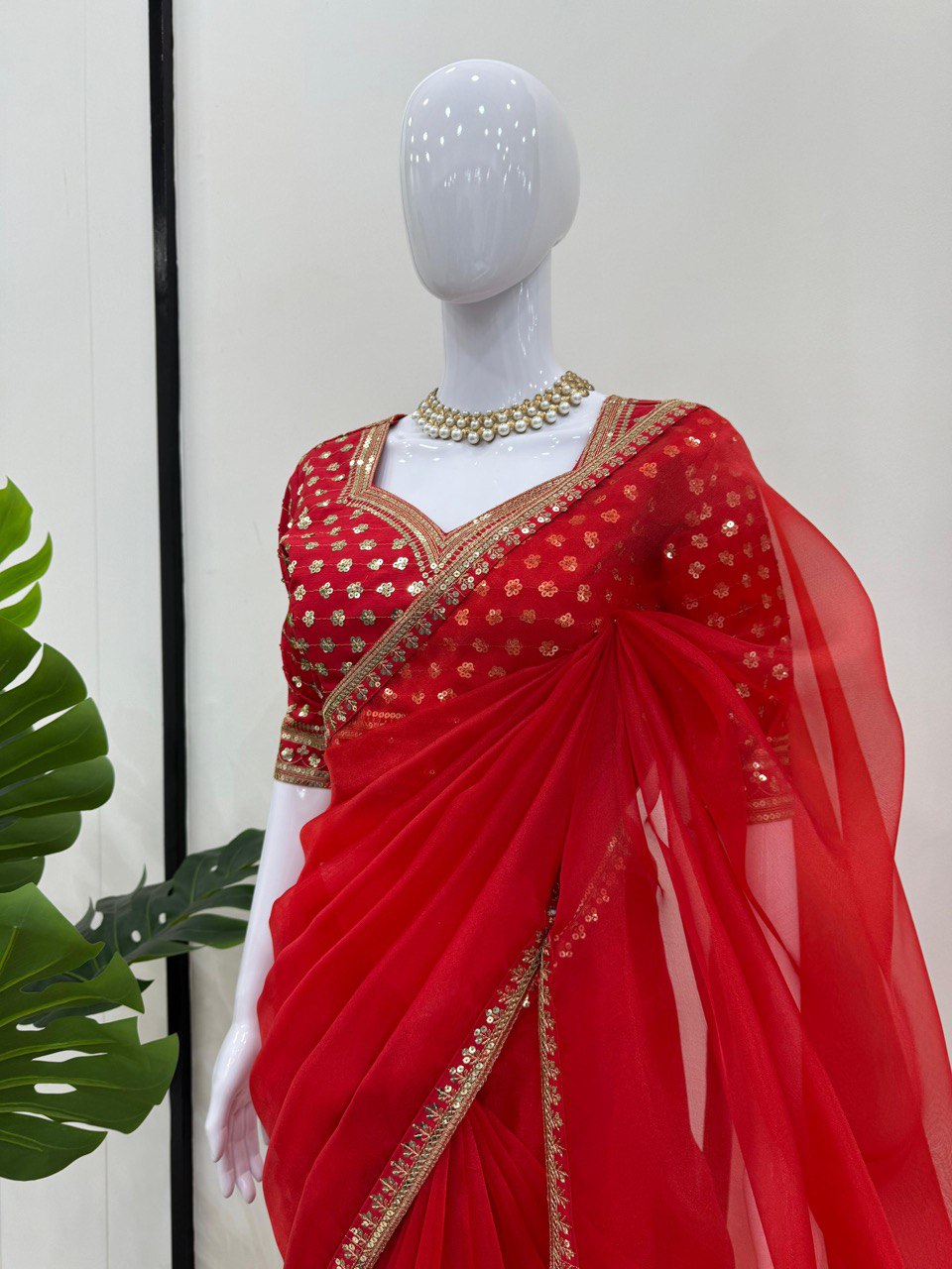 ✨ Elegant Organza Silk Designer Saree with Sequins Detailing
