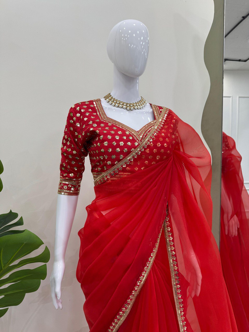 ✨ Elegant Organza Silk Designer Saree with Sequins Detailing