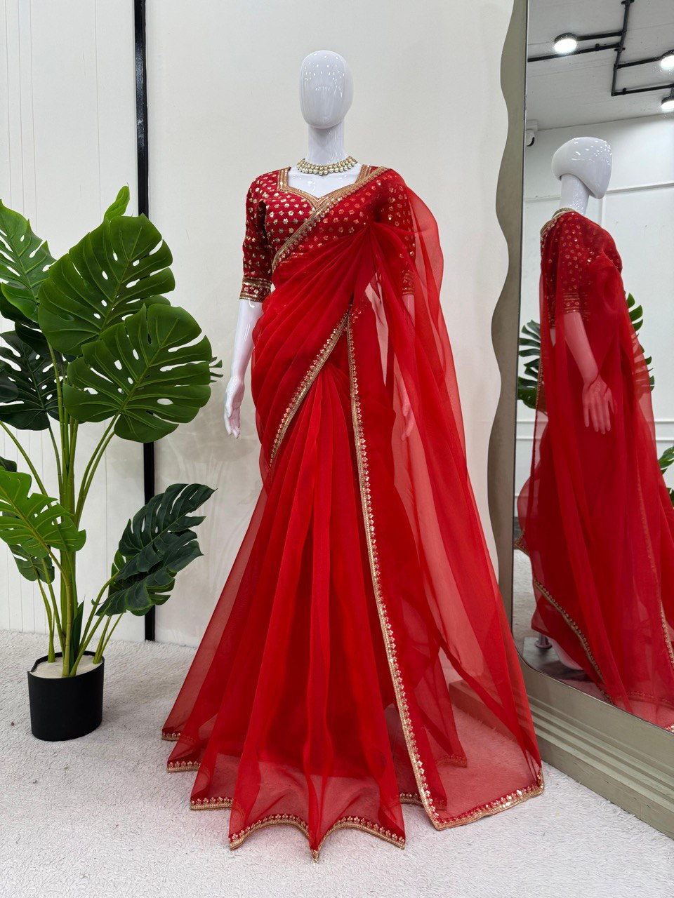 ✨ Elegant Organza Silk Designer Saree with Sequins Detailing