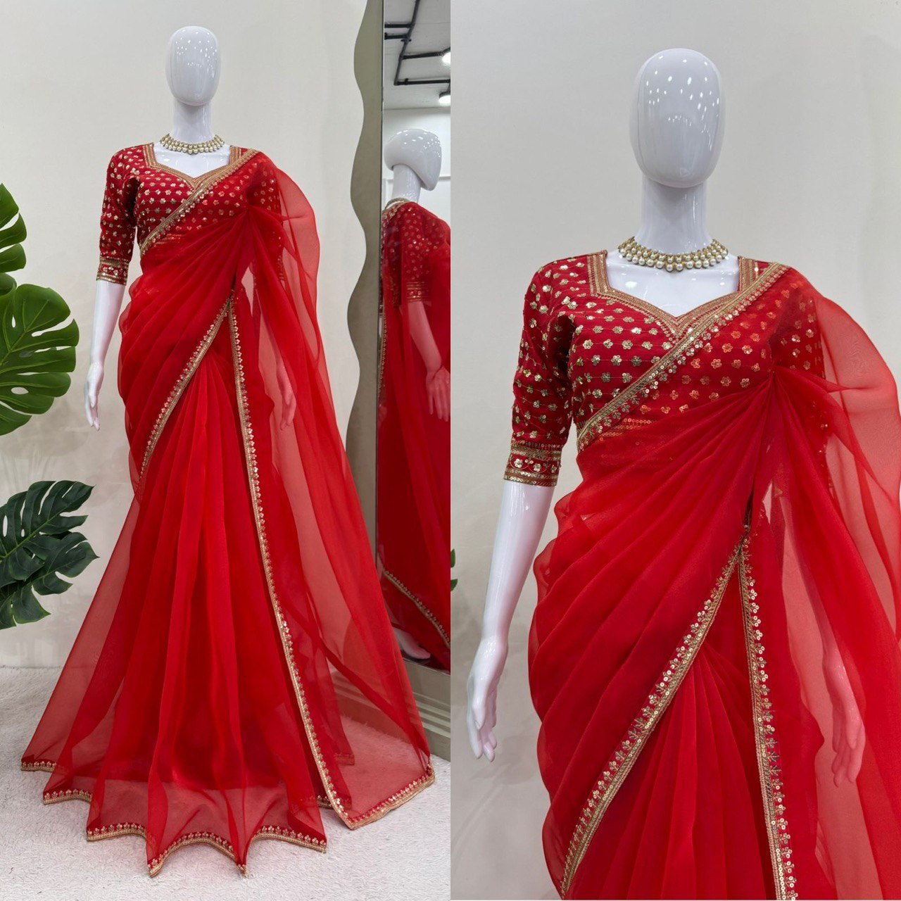 ✨ Elegant Organza Silk Designer Saree with Sequins Detailing