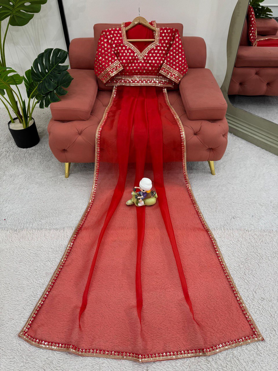 ✨ Elegant Organza Silk Designer Saree with Sequins Detailing