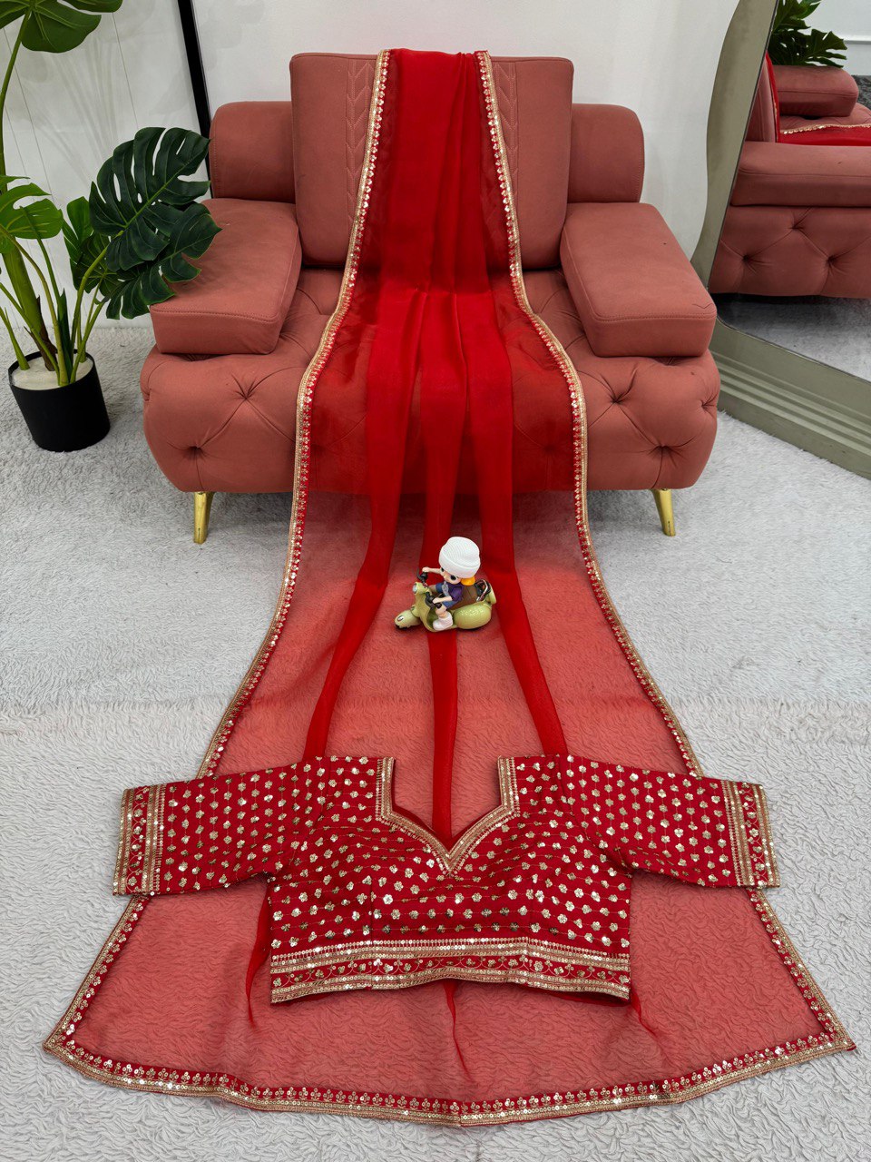 ✨ Elegant Organza Silk Designer Saree with Sequins Detailing