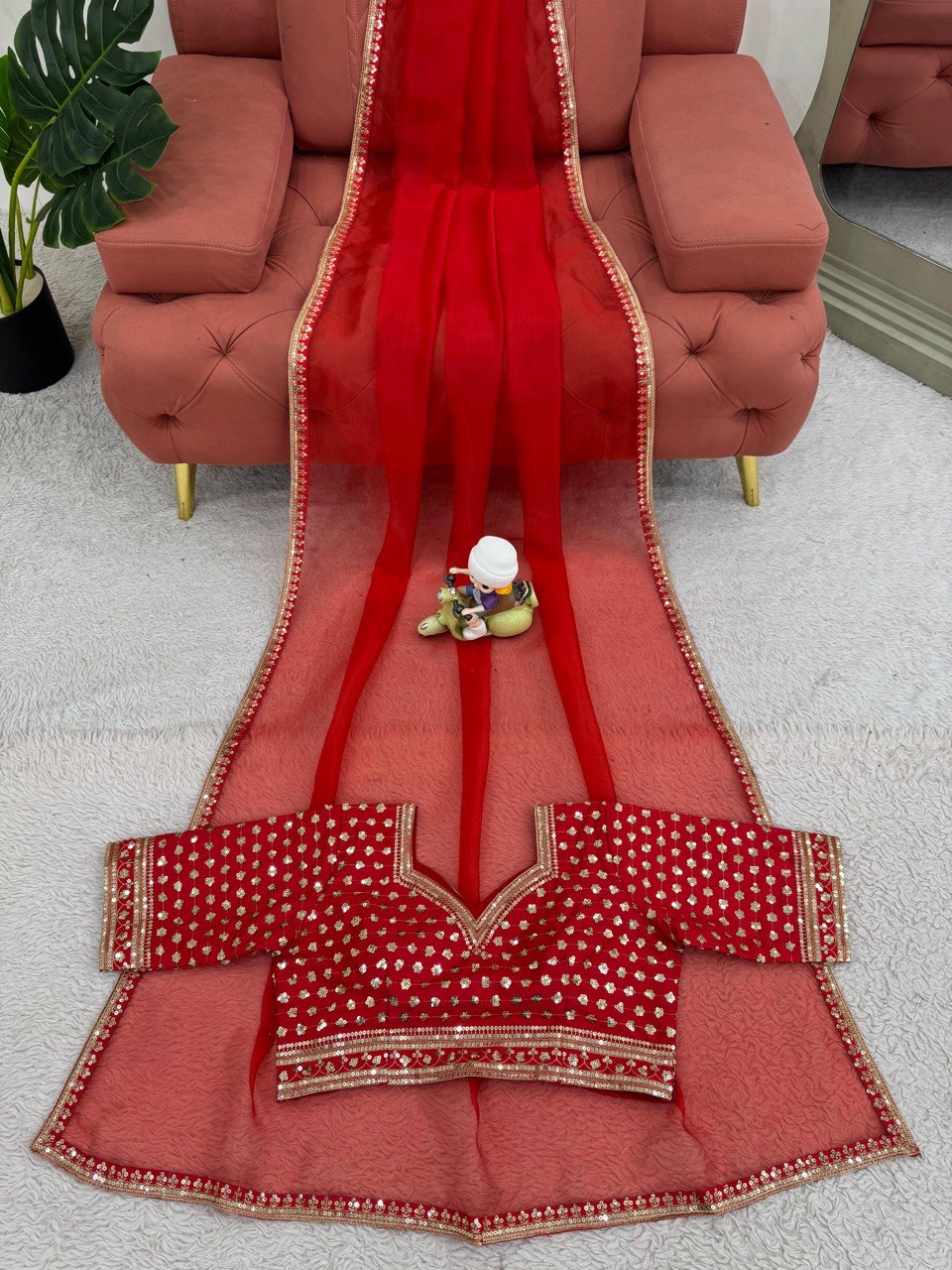 ✨ Elegant Organza Silk Designer Saree with Sequins Detailing