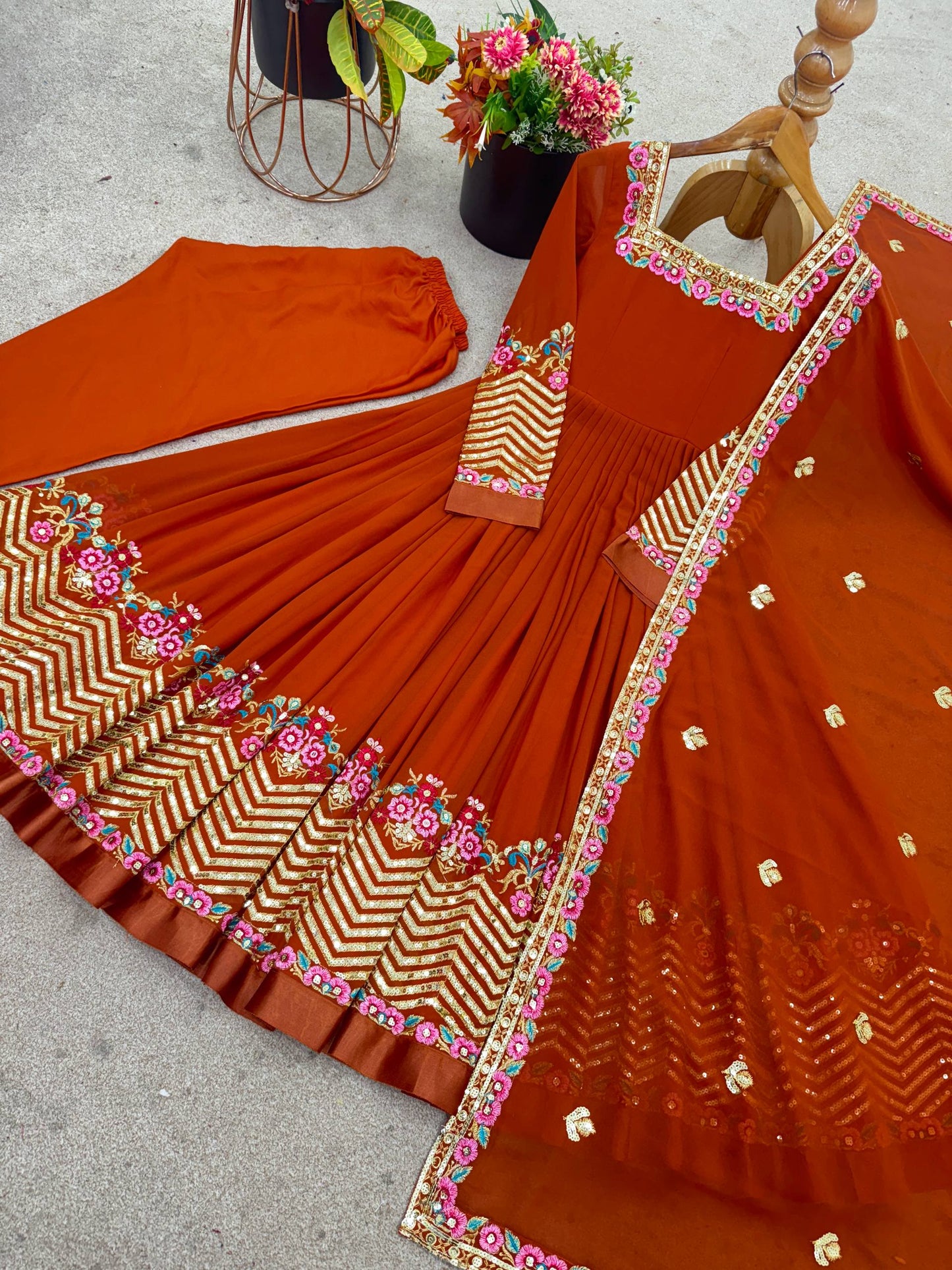 Elegant Multi-Thread Embroidered Anarkali 3-Piece Set-ZF-5010 ✨✨