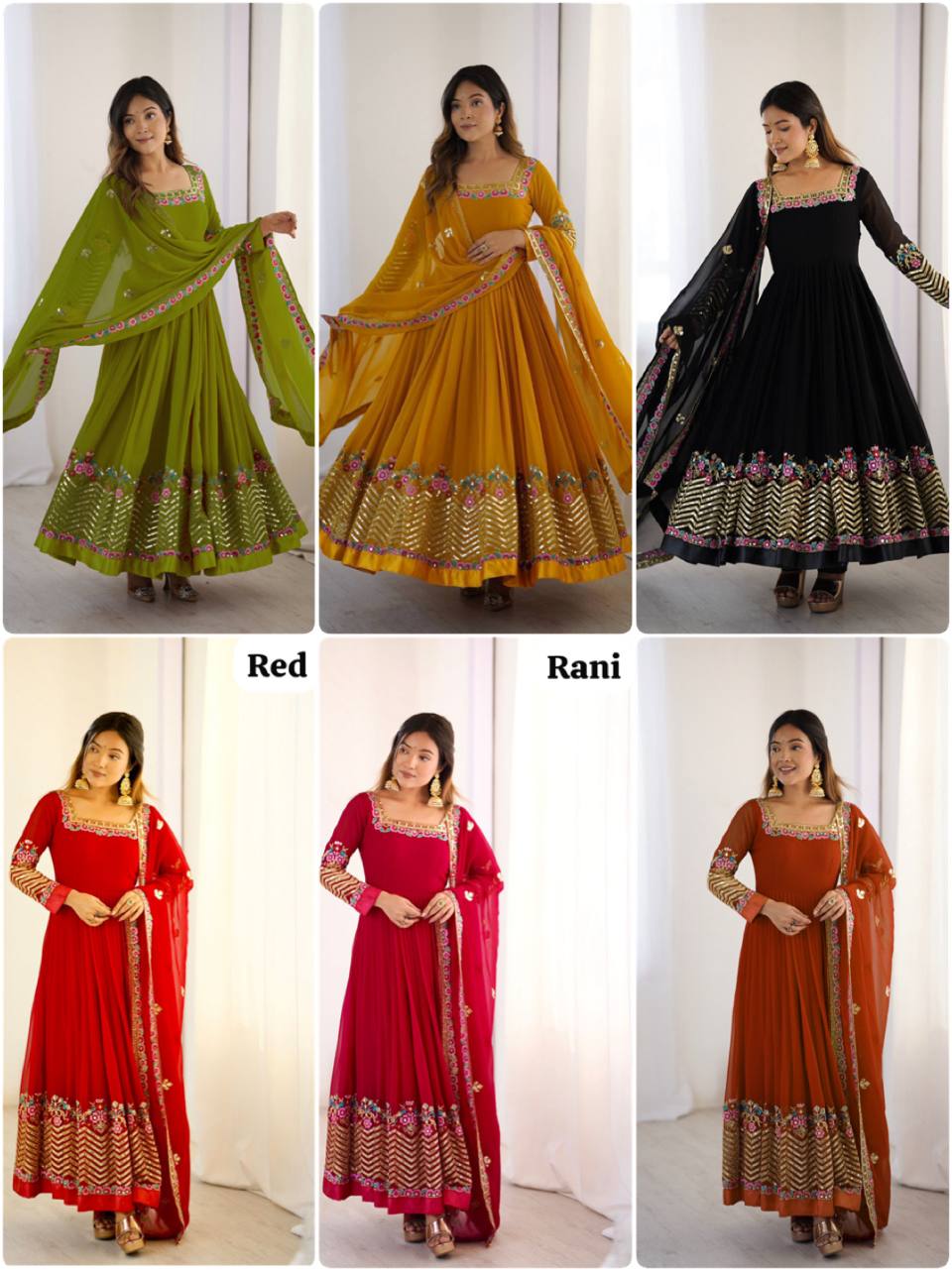 Elegant Multi-Thread Embroidered Anarkali 3-Piece Set-ZF-5010 ✨✨