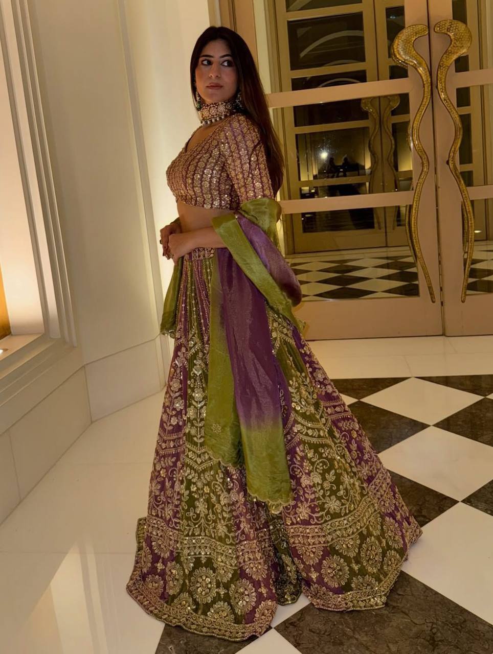 Premium Chinon Silk Lehenga with Sequins Embroidery & Matching Dupatta