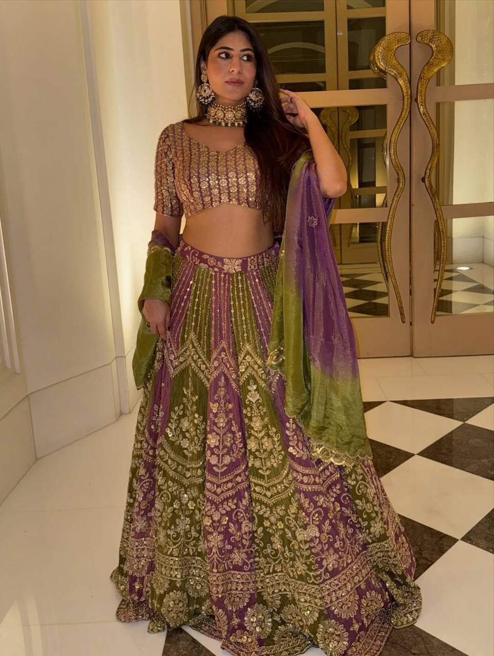 Premium Chinon Silk Lehenga with Sequins Embroidery & Matching Dupatta