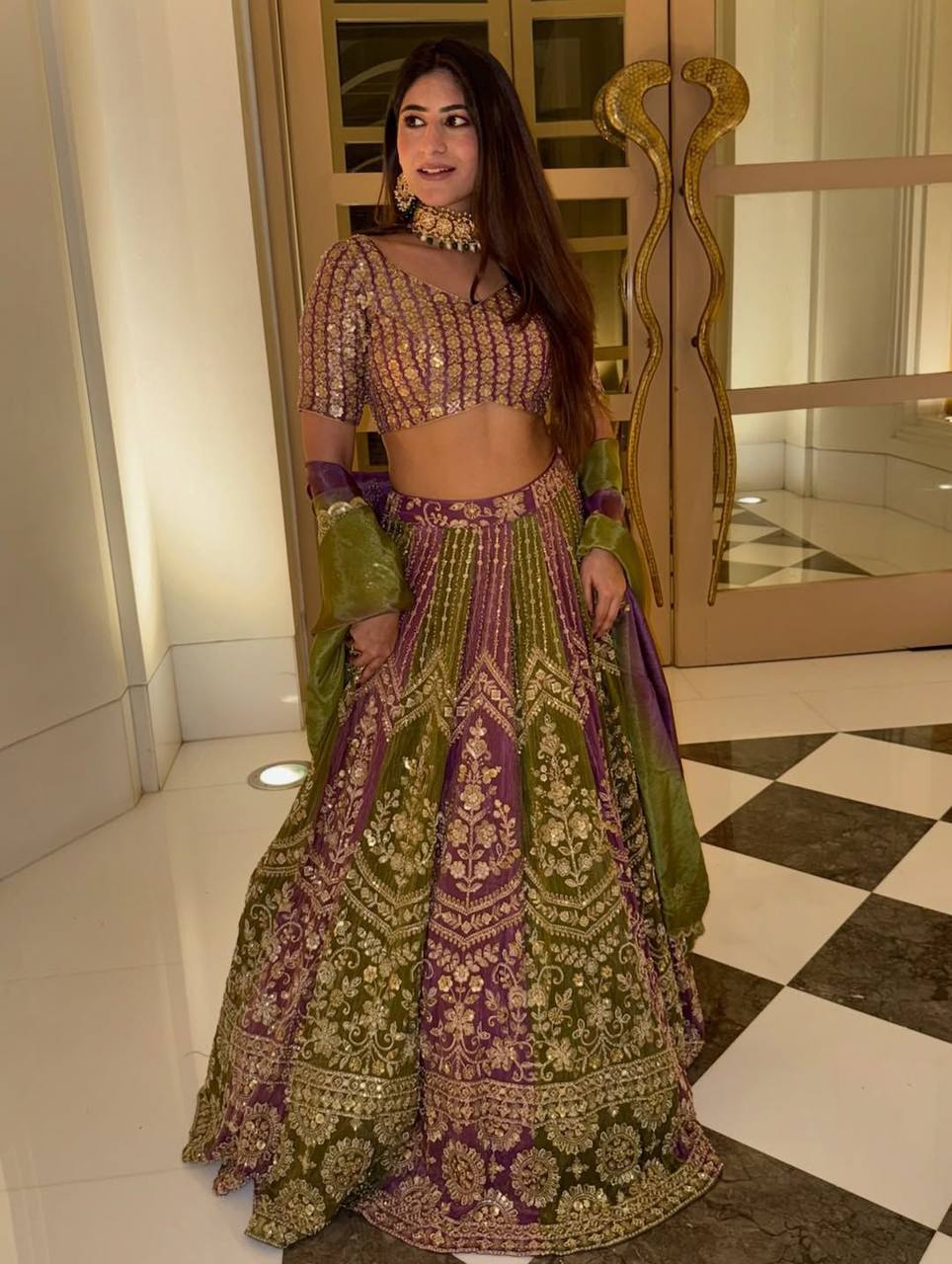 Premium Chinon Silk Lehenga with Sequins Embroidery & Matching Dupatta
