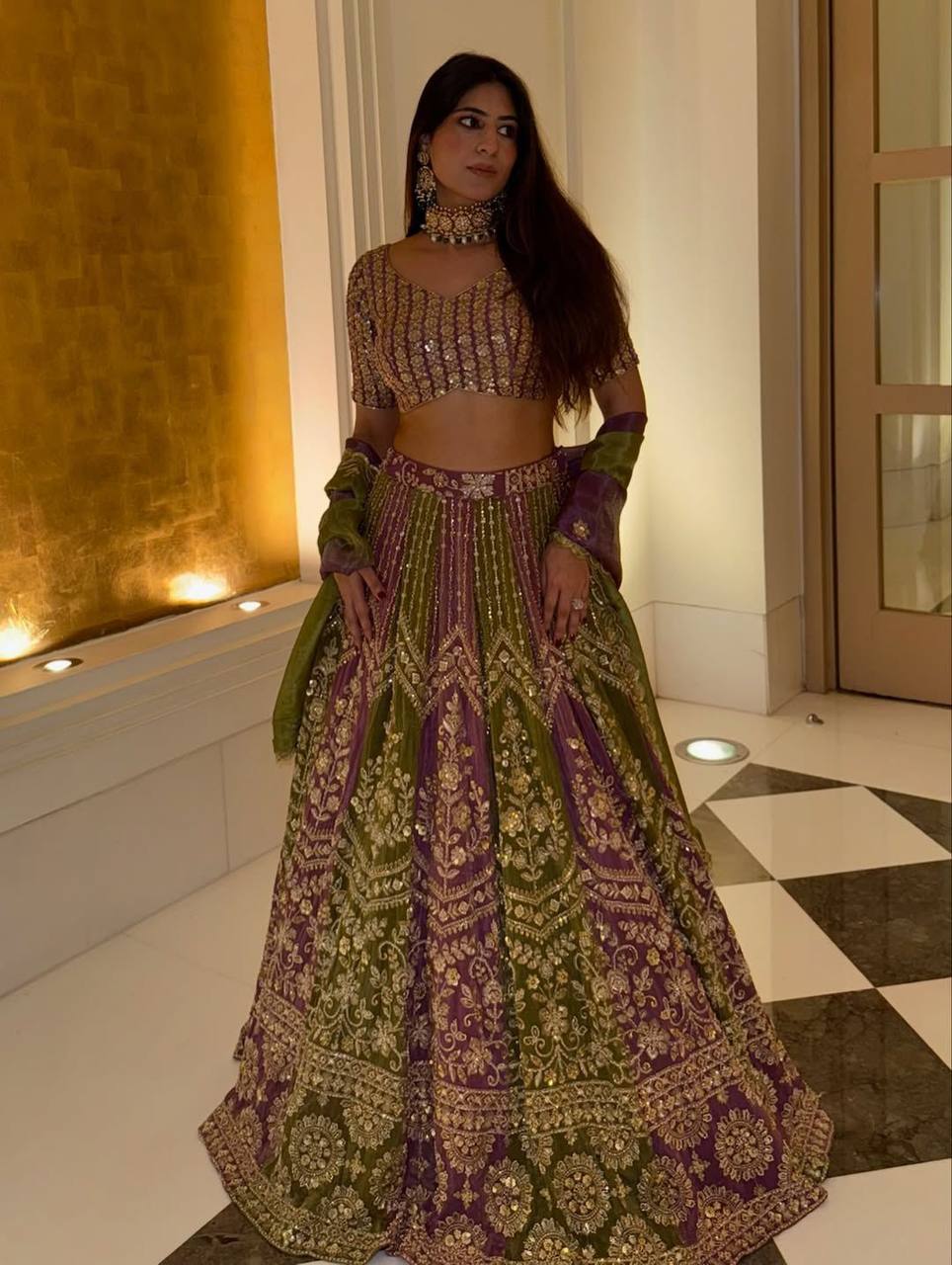 Premium Chinon Silk Lehenga with Sequins Embroidery & Matching Dupatta