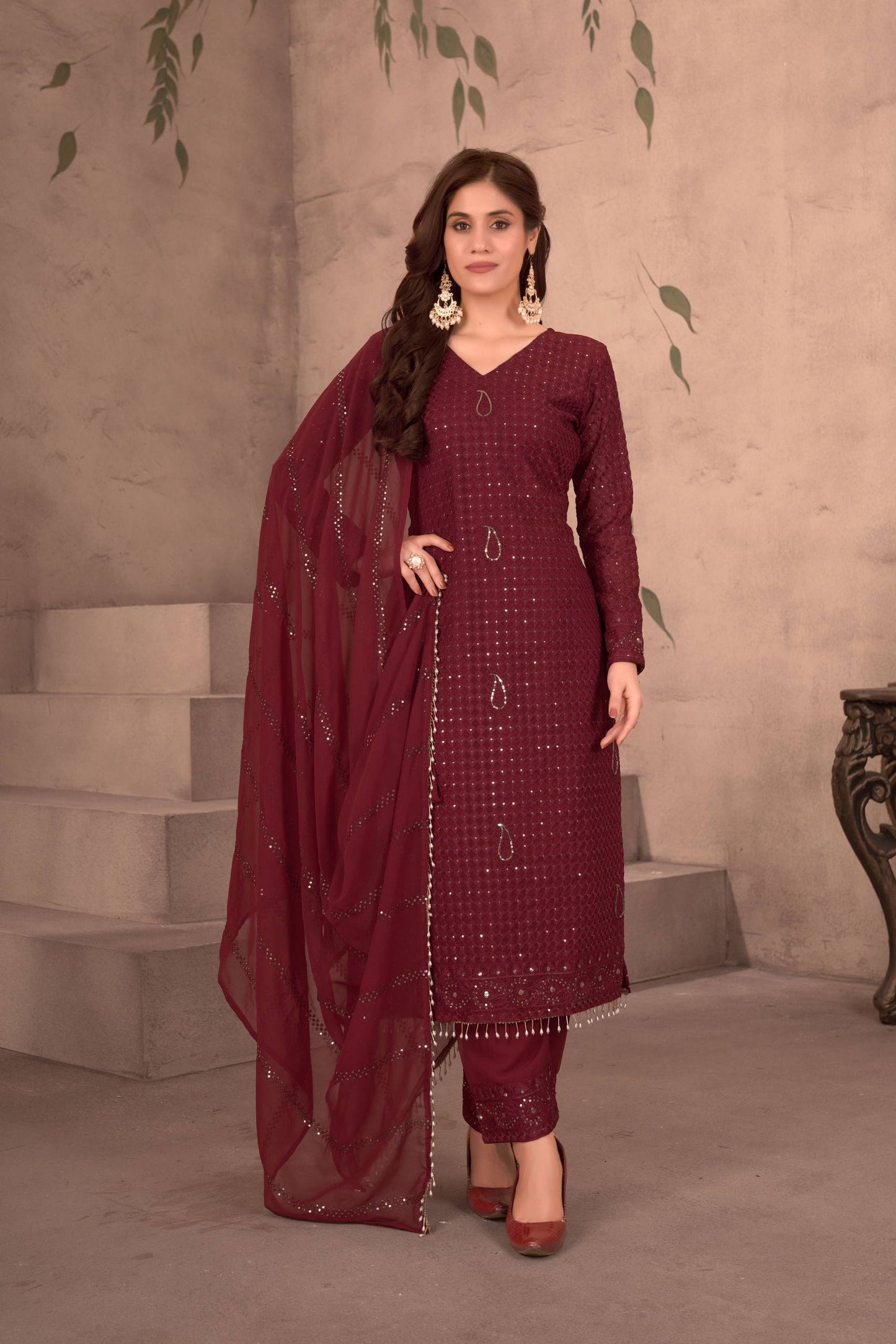💃 Maroon Majesty Suit Set Collection-DVD-5056 ✨