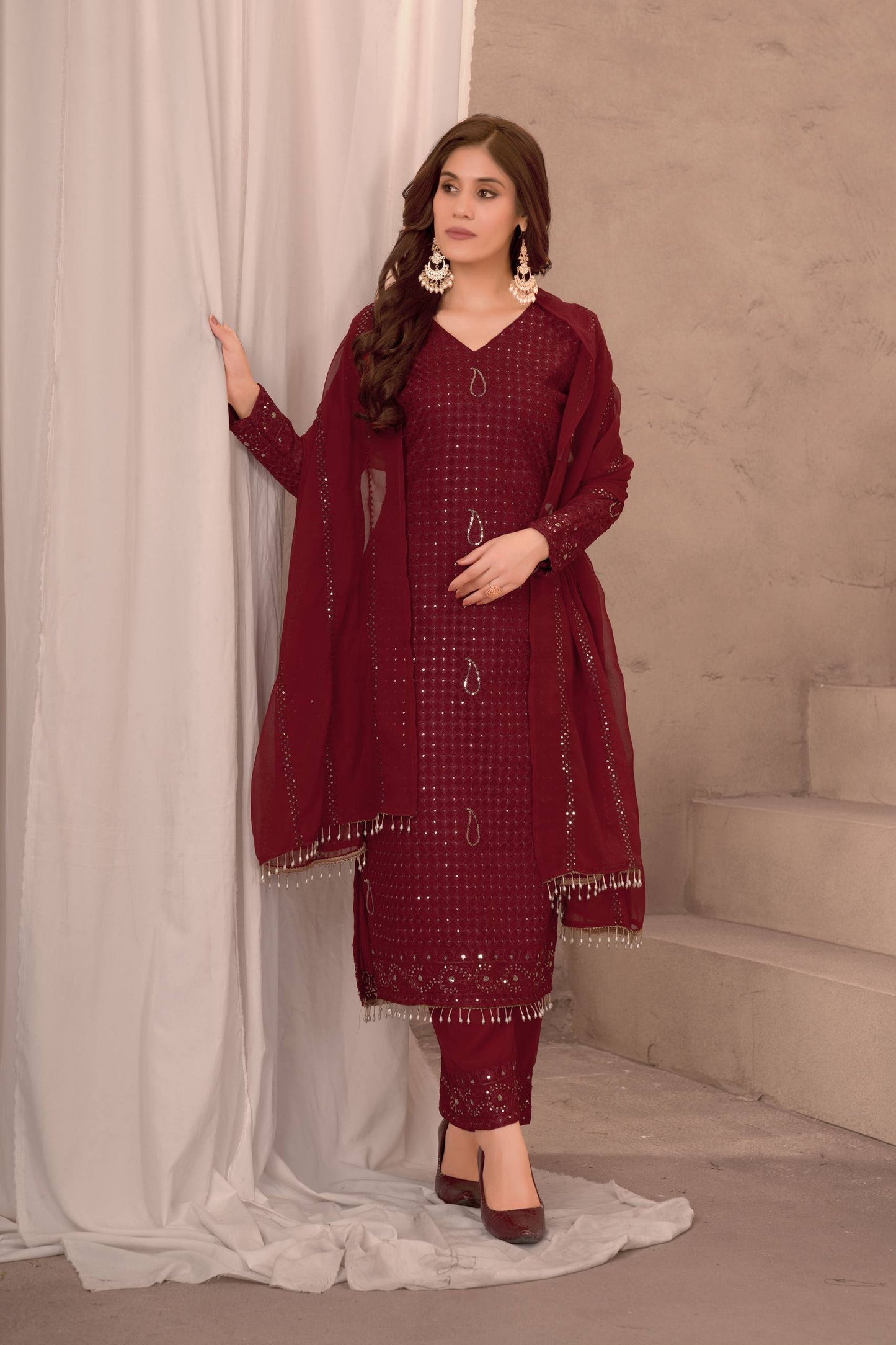 💃 Maroon Majesty Suit Set Collection-DVD-5056 ✨