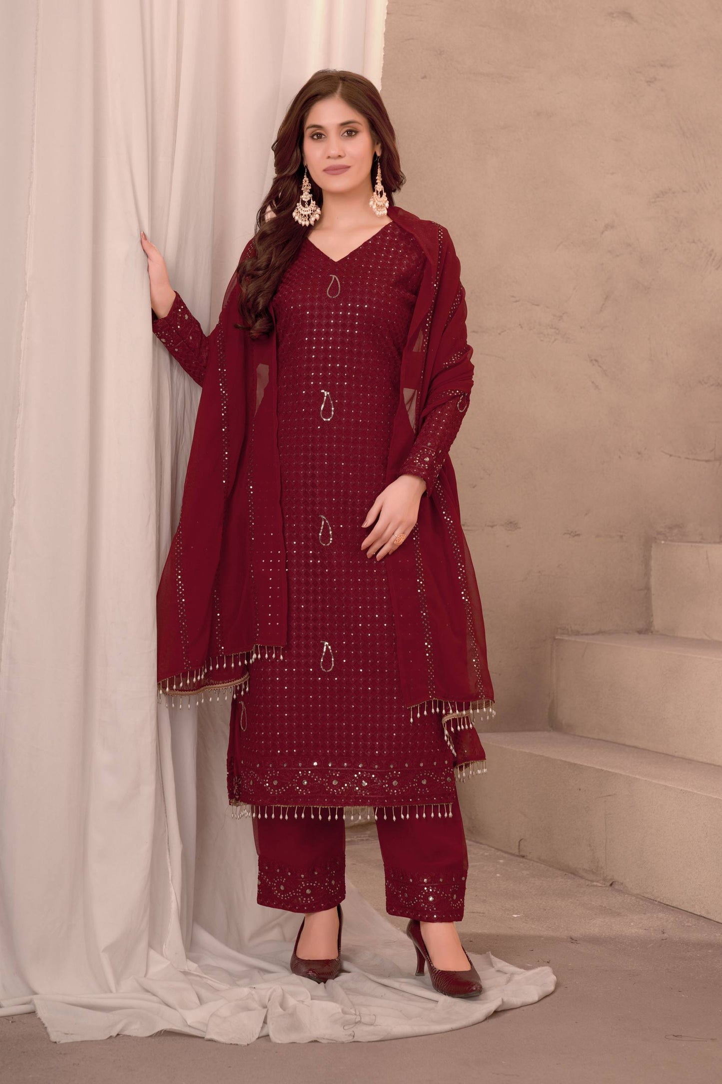 💃 Maroon Majesty Suit Set Collection-DVD-5056 ✨