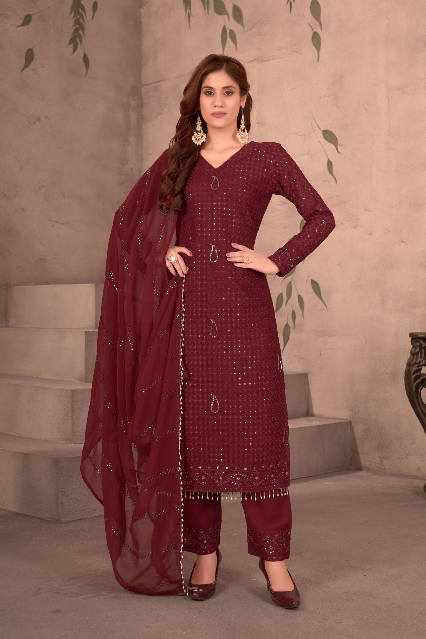 💃 Maroon Majesty Suit Set Collection-DVD-5056 ✨