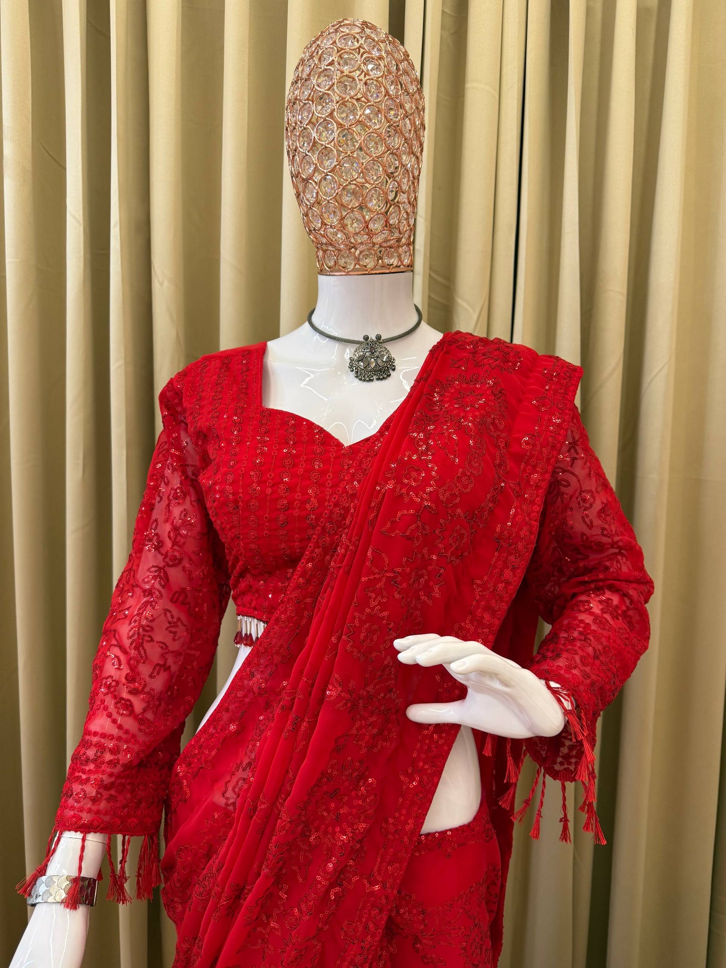 Superhit Georgette Embroidered Saree with Ready Blouse!-ST- 488 💃