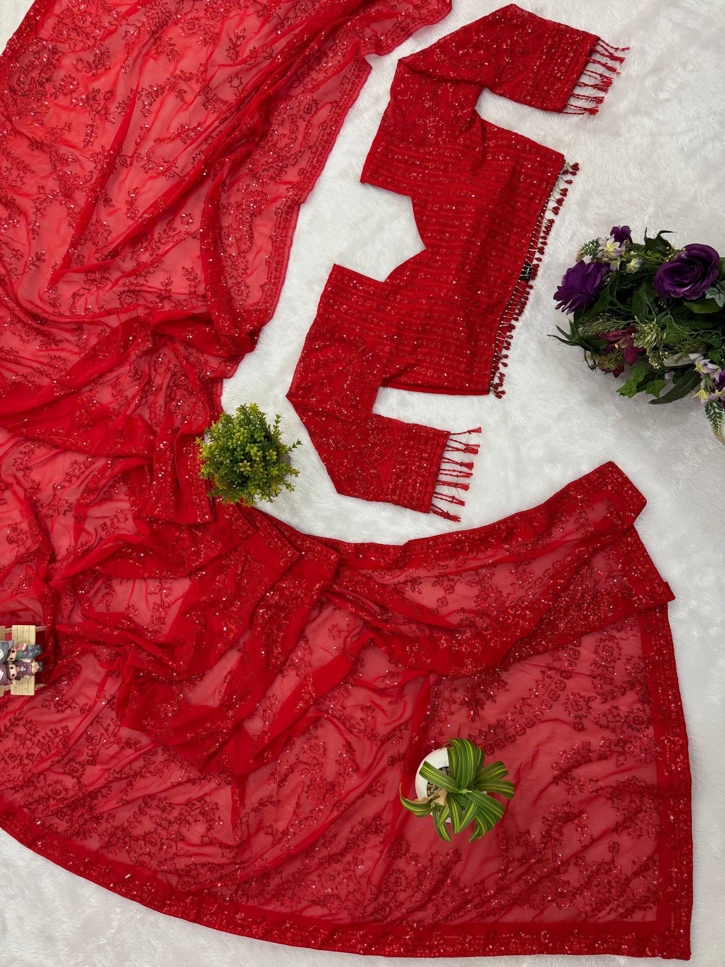 Superhit Georgette Embroidered Saree with Ready Blouse!-ST- 488 💃