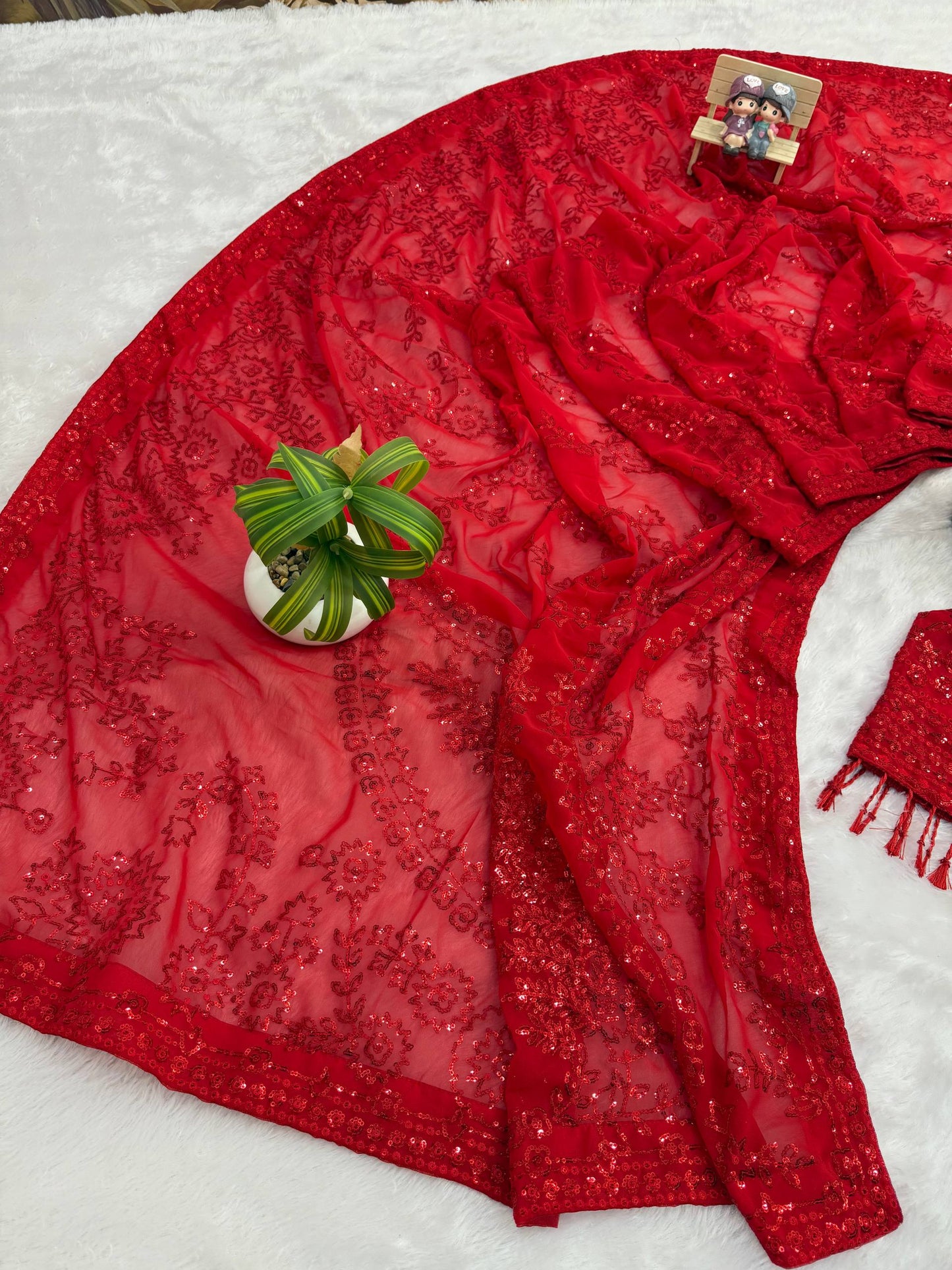 Superhit Georgette Embroidered Saree with Ready Blouse!-ST- 488 💃