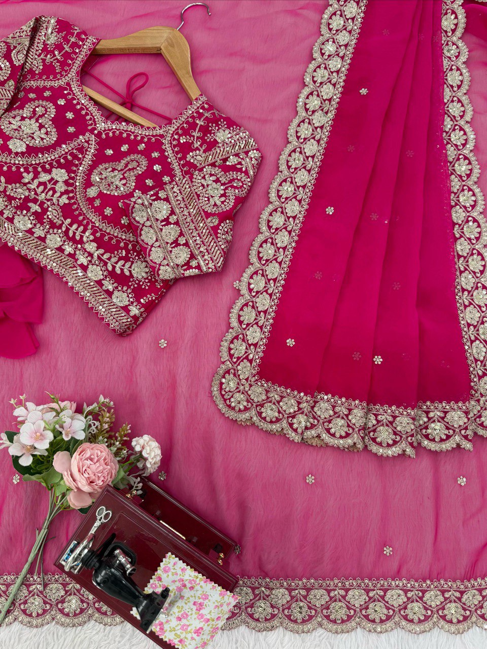 ✨ Elegant Tibby Silk Sequin Saree ✨