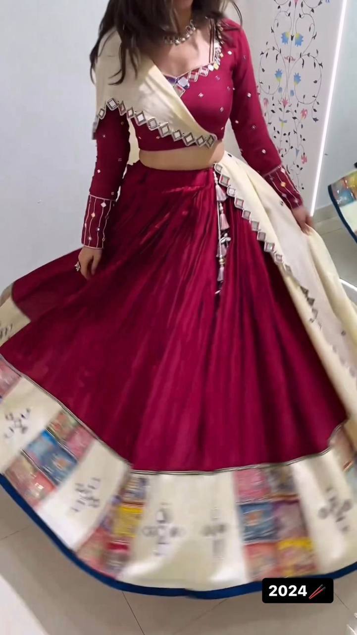 ✨ Mirror Magic: 3-Piece Reyon Lehenga Set with Real Mirror Work & Digital Print