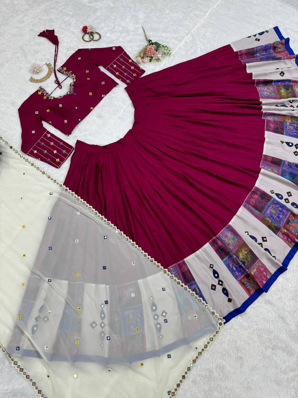 ✨ Mirror Magic: 3-Piece Reyon Lehenga Set with Real Mirror Work & Digital Print