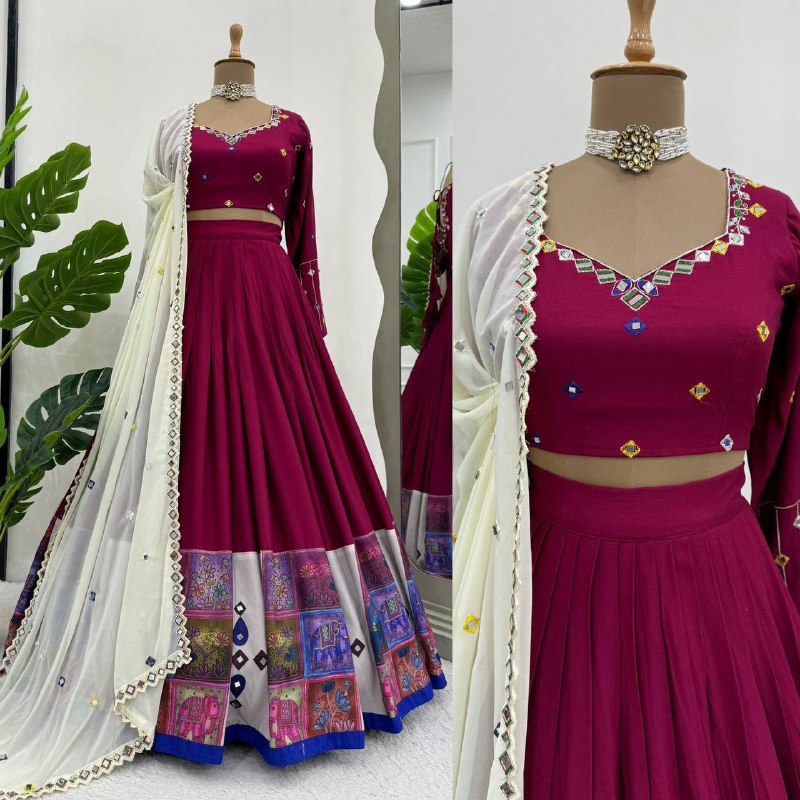 ✨ Mirror Magic: 3-Piece Reyon Lehenga Set with Real Mirror Work & Digital Print