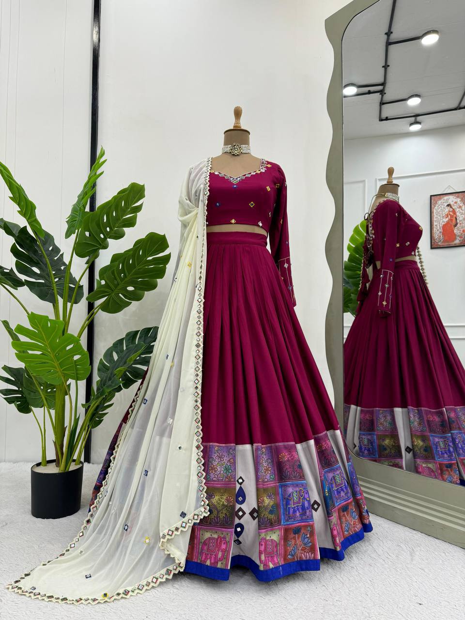 ✨ Mirror Magic: 3-Piece Reyon Lehenga Set with Real Mirror Work & Digital Print