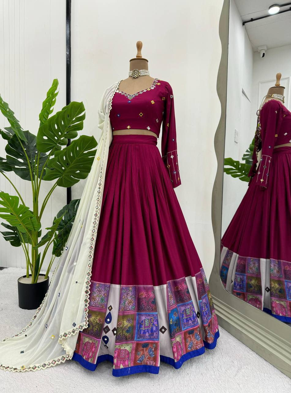 ✨ Mirror Magic: 3-Piece Reyon Lehenga Set with Real Mirror Work & Digital Print