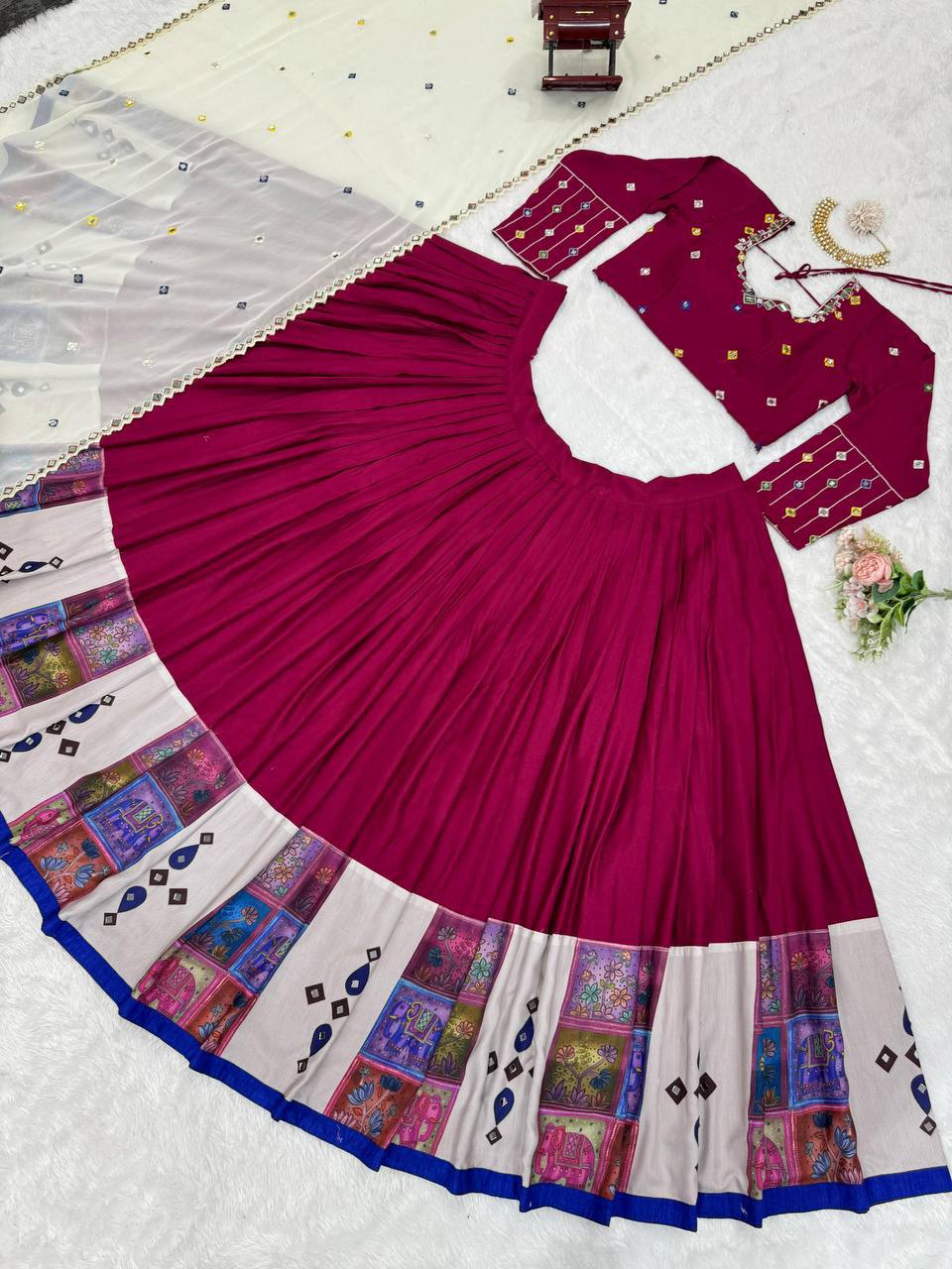 ✨ Mirror Magic: 3-Piece Reyon Lehenga Set with Real Mirror Work & Digital Print