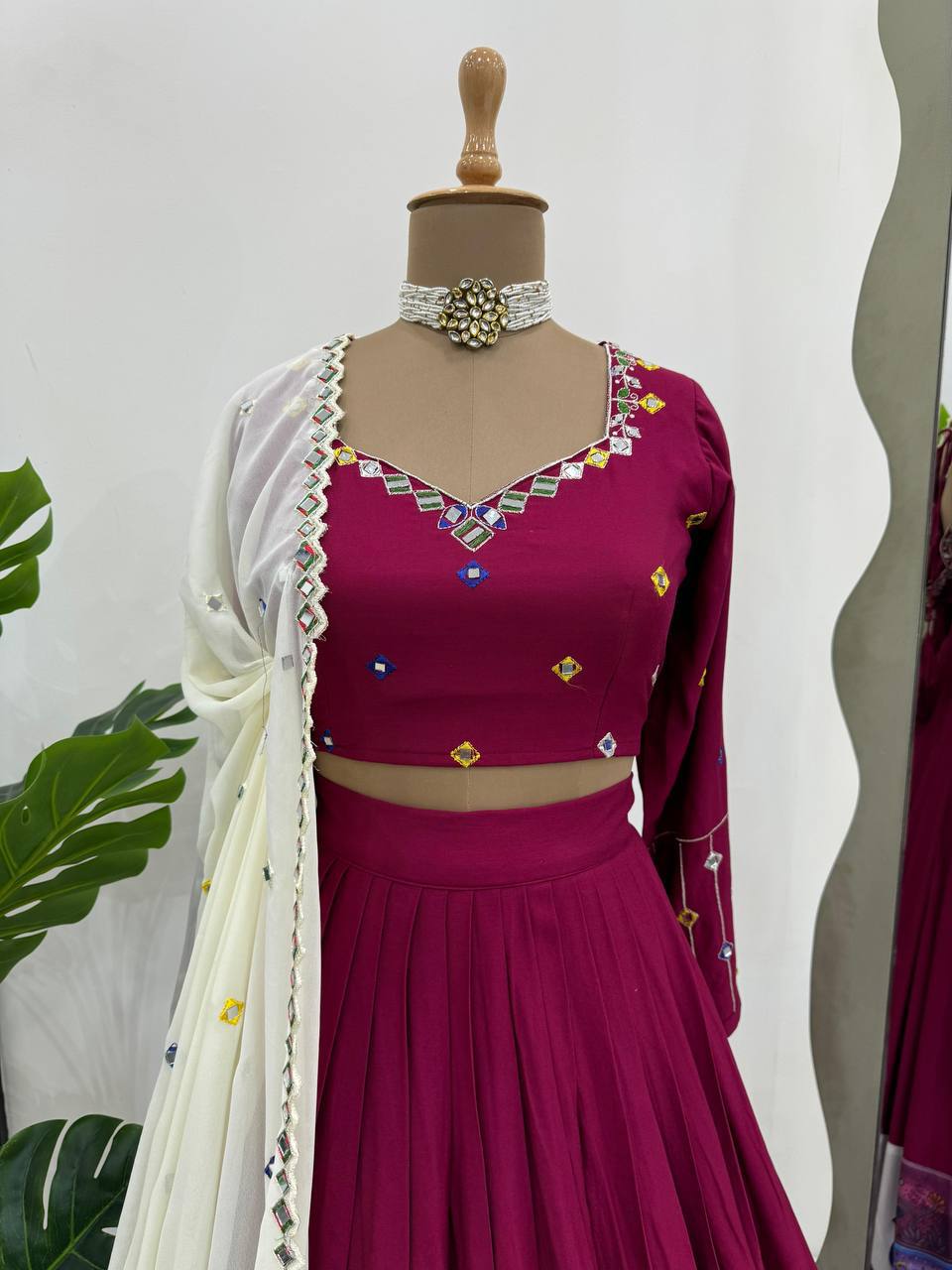 ✨ Mirror Magic: 3-Piece Reyon Lehenga Set with Real Mirror Work & Digital Print