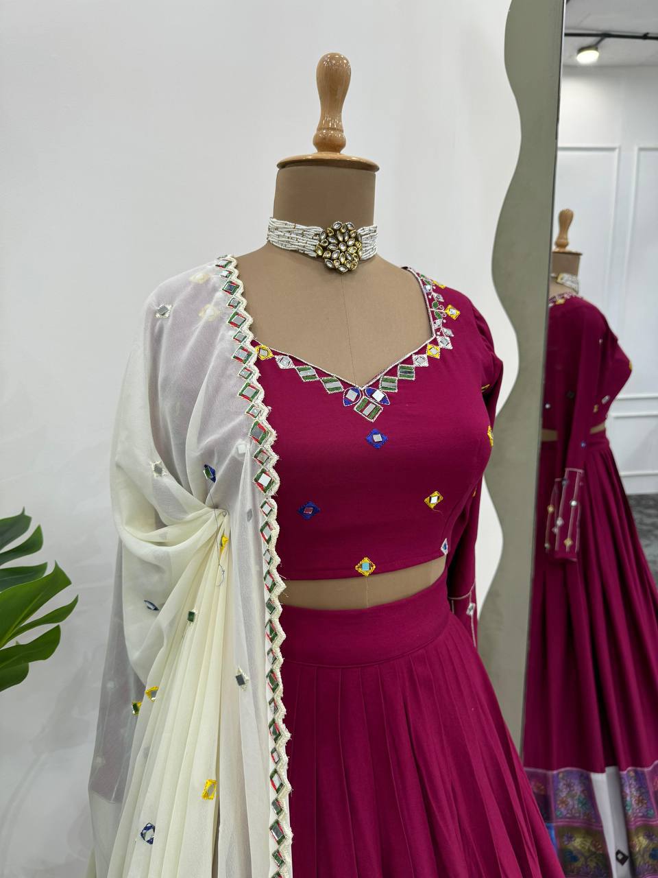 ✨ Mirror Magic: 3-Piece Reyon Lehenga Set with Real Mirror Work & Digital Print