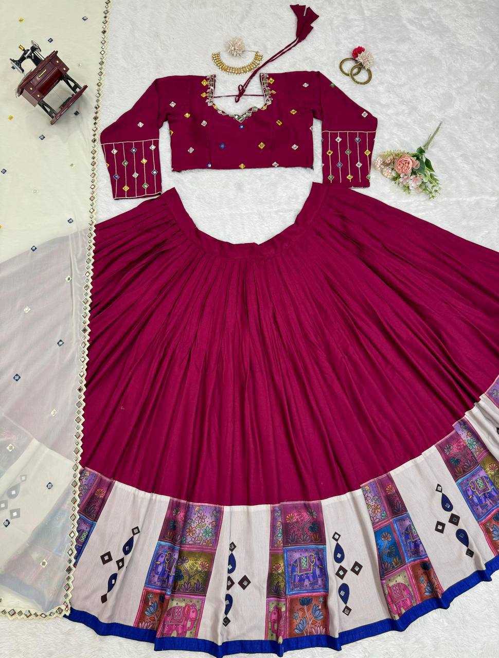 ✨ Mirror Magic: 3-Piece Reyon Lehenga Set with Real Mirror Work & Digital Print