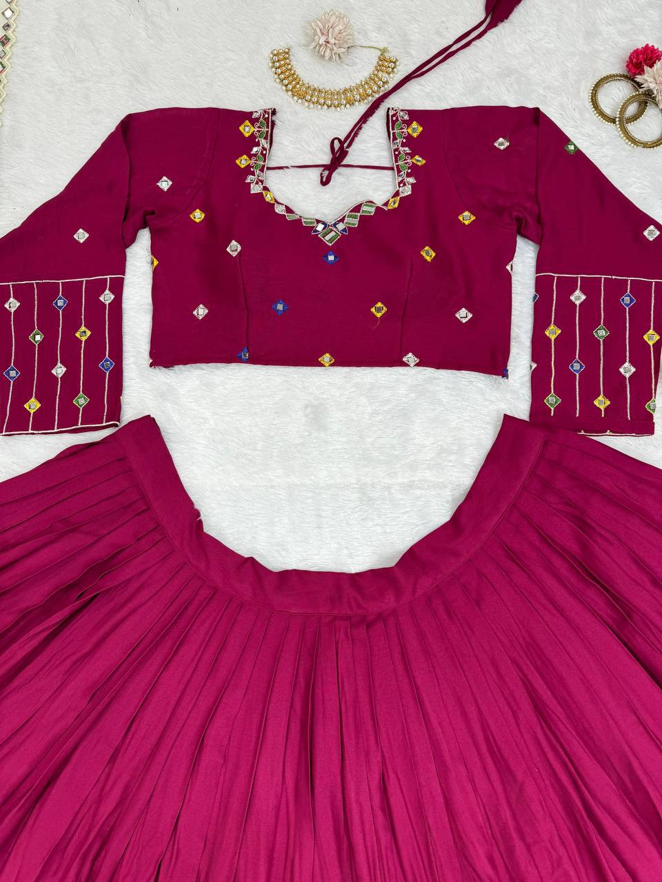 ✨ Mirror Magic: 3-Piece Reyon Lehenga Set with Real Mirror Work & Digital Print