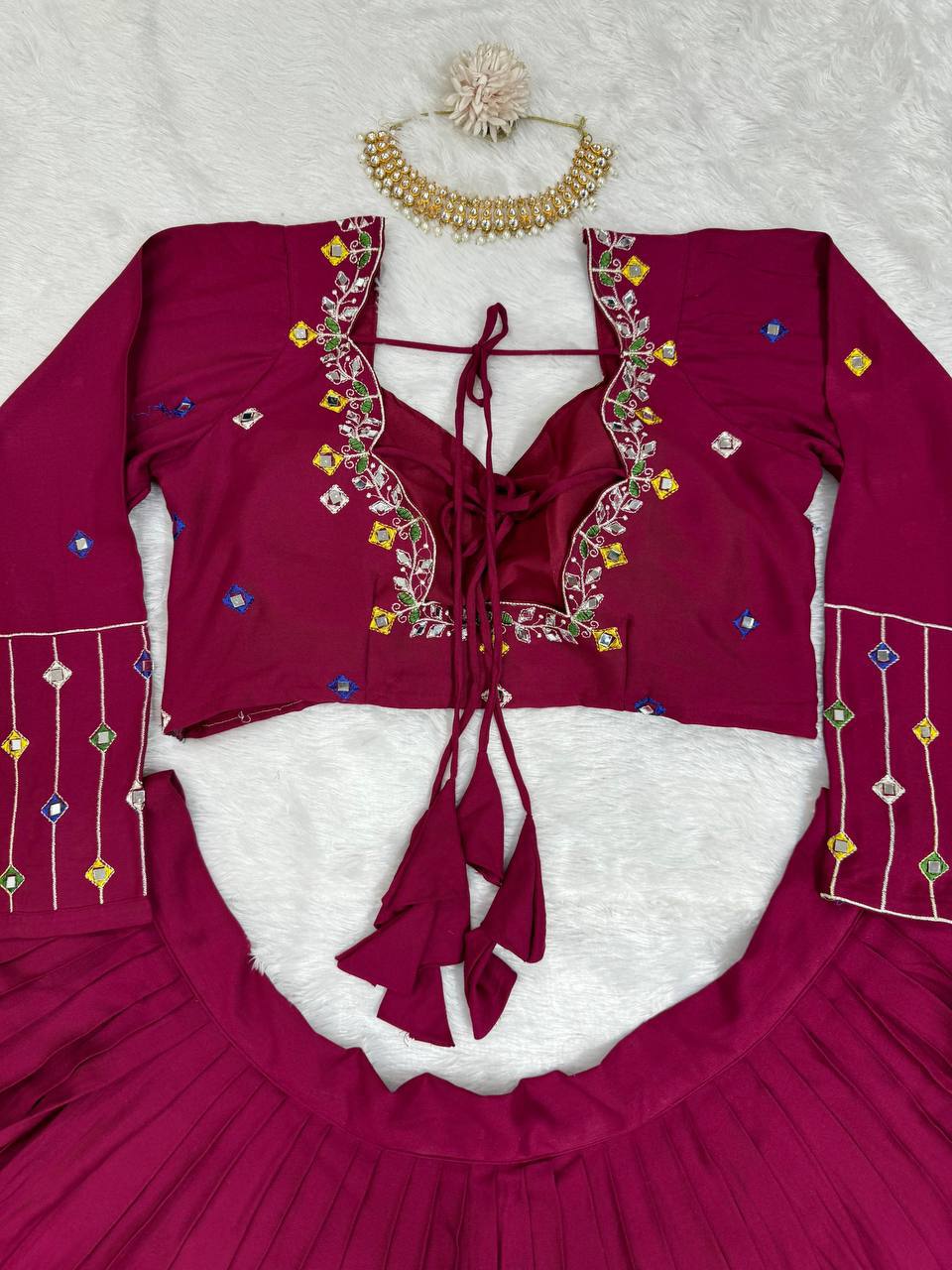 ✨ Mirror Magic: 3-Piece Reyon Lehenga Set with Real Mirror Work & Digital Print
