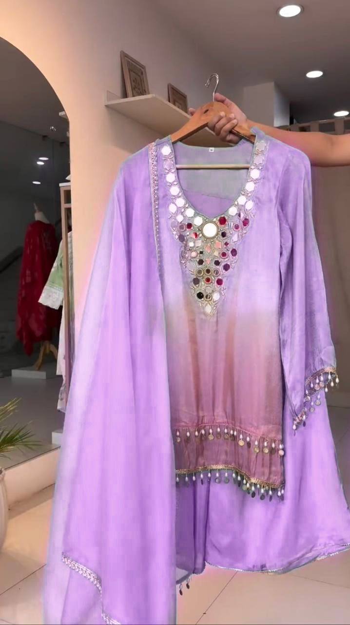 💫✨ EXCLUSIVE PRINTED CRAPE SILK 3-PIECE PLAZO SET-LG-2008 ✨💫