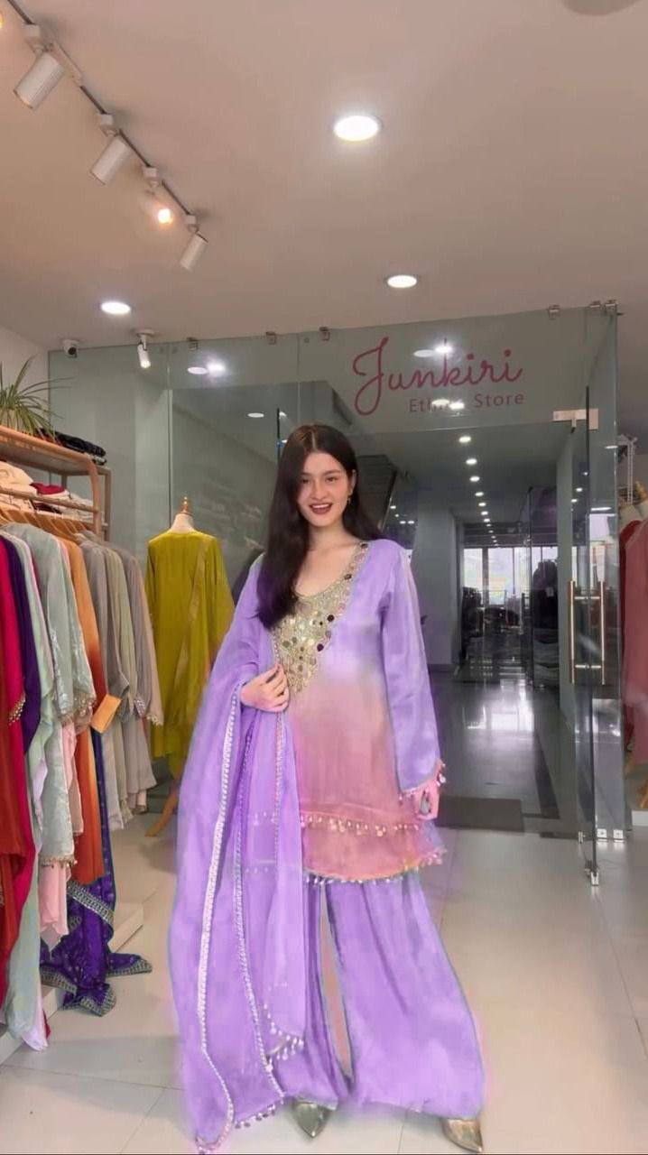 💫✨ EXCLUSIVE PRINTED CRAPE SILK 3-PIECE PLAZO SET-LG-2008 ✨💫