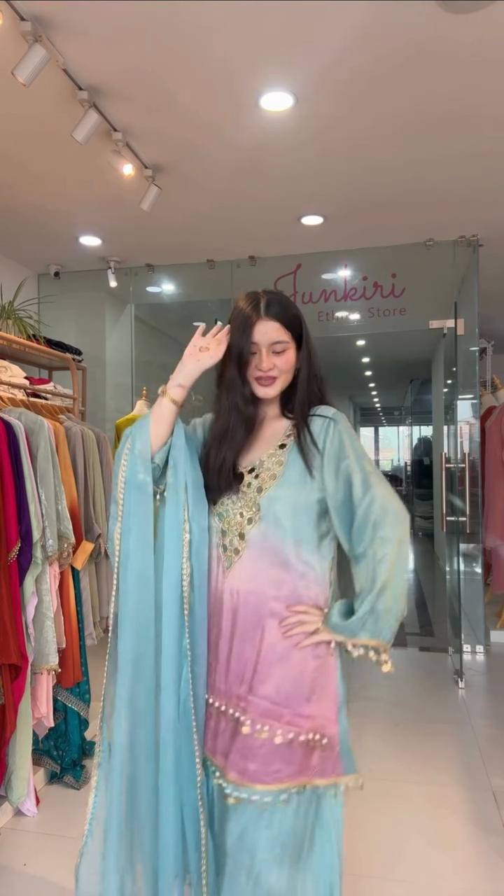 💫✨ EXCLUSIVE PRINTED CRAPE SILK 3-PIECE PLAZO SET-LG-2008 ✨💫