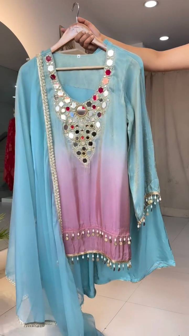 💫✨ EXCLUSIVE PRINTED CRAPE SILK 3-PIECE PLAZO SET-LG-2008 ✨💫